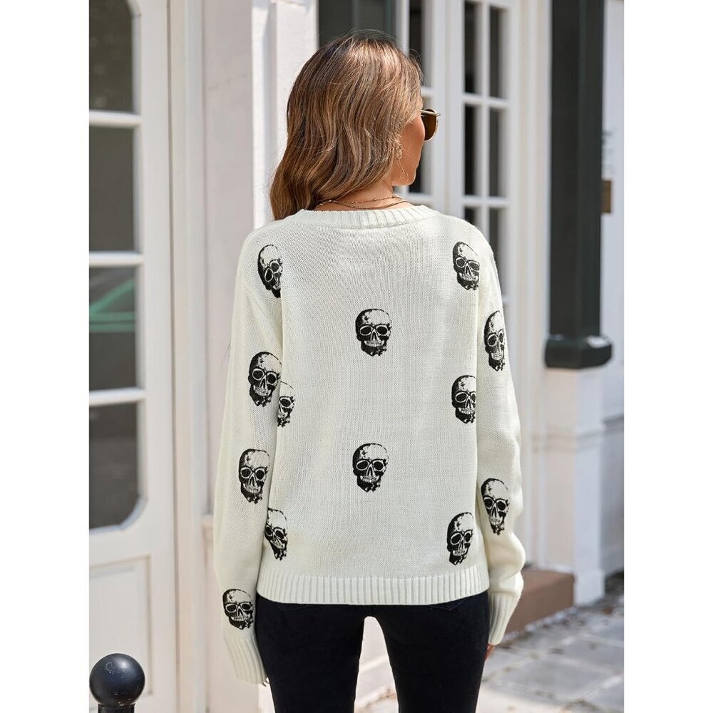 Womens Knit Sweater Acrylic Oversized Crew Neck Long Sleeve Casual Holiday - Picture 3 of 6